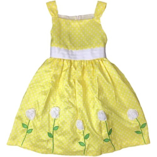 American-Princess-Girls-Yellow-Polka-Dot-Floral-Rose-Party-Dress